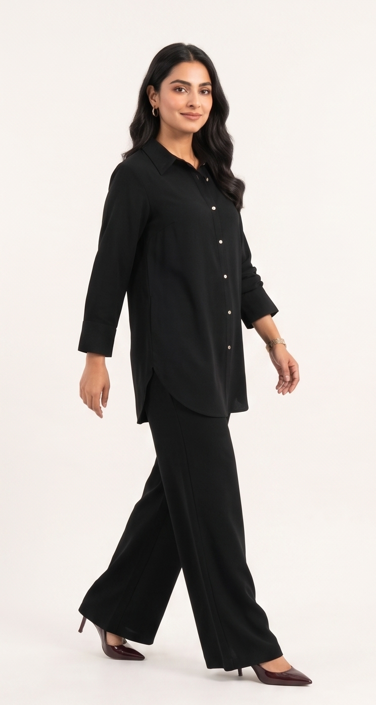 Premium Women’s 2-Piece Linen Co-ord Set - Oversized Button-Down Shirt & Wide Leg Trousers - Elegant Monochromatic Matching Set - Trendy Modest Streetwear Suit