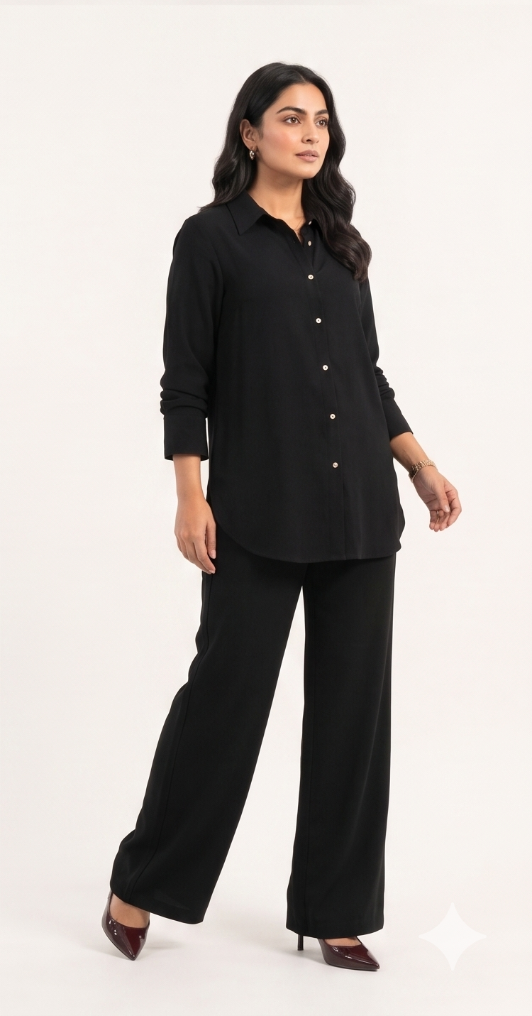 Premium Women’s 2-Piece Linen Co-ord Set - Oversized Button-Down Shirt & Wide Leg Trousers - Elegant Monochromatic Matching Set - Trendy Modest Streetwear Suit