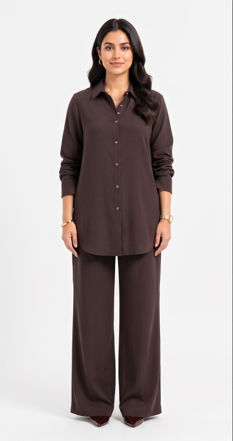 Premium Women’s 2-Piece Linen Co-ord Set - Oversized Button-Down Shirt & Wide Leg Trousers - Elegant Monochromatic Matching Set - Trendy Modest Streetwear Suit
