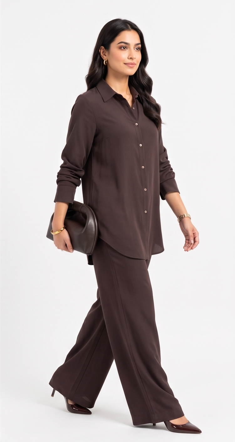Premium Women’s 2-Piece Linen Co-ord Set - Oversized Button-Down Shirt & Wide Leg Trousers - Elegant Monochromatic Matching Set - Trendy Modest Streetwear Suit