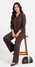 Premium Women’s 2-Piece Linen Co-ord Set - Oversized Button-Down Shirt & Wide Leg Trousers - Elegant Monochromatic Matching Set - Trendy Modest Streetwear Suit