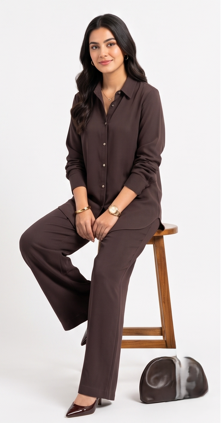 Premium Women’s 2-Piece Linen Co-ord Set - Oversized Button-Down Shirt & Wide Leg Trousers - Elegant Monochromatic Matching Set - Trendy Modest Streetwear Suit