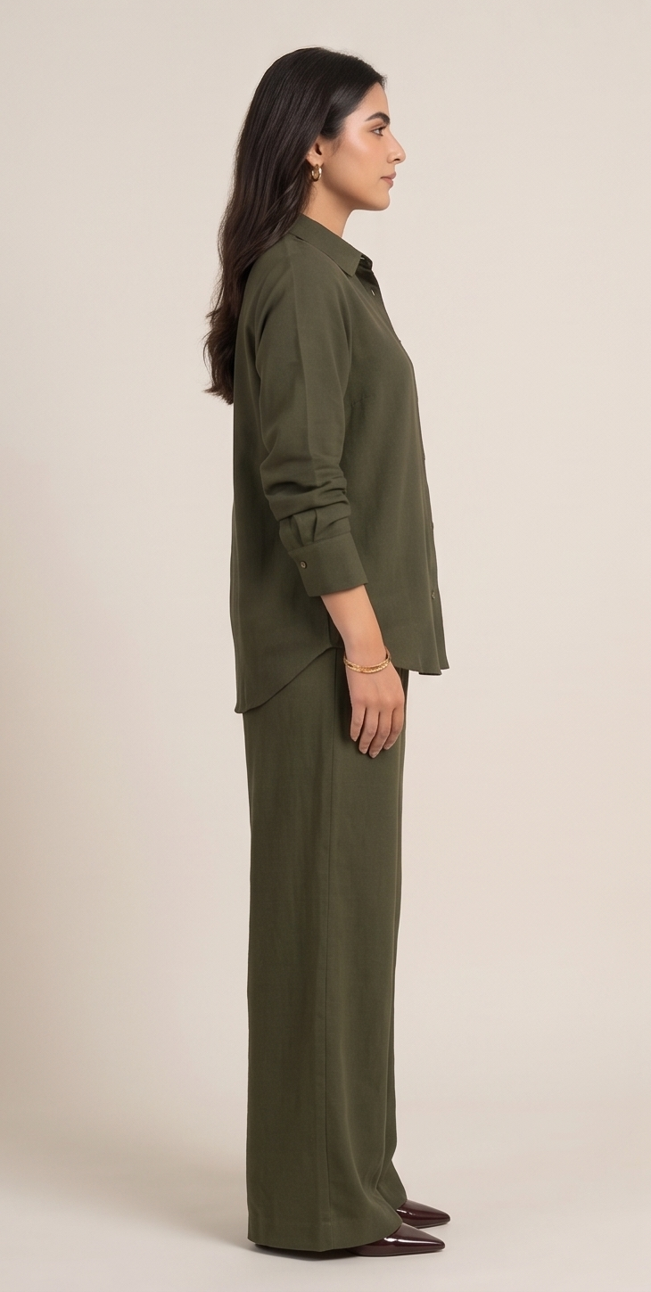 Premium Women’s 2-Piece Linen Co-ord Set - Oversized Button-Down Shirt & Wide Leg Trousers - Elegant Monochromatic Matching Set - Trendy Modest Streetwear Suit