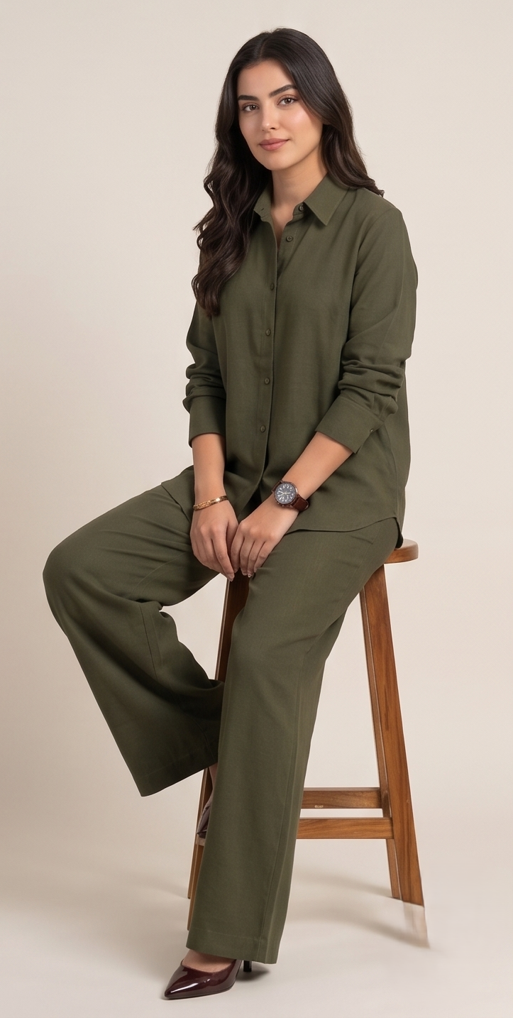 Premium Women’s 2-Piece Linen Co-ord Set - Oversized Button-Down Shirt & Wide Leg Trousers - Elegant Monochromatic Matching Set - Trendy Modest Streetwear Suit