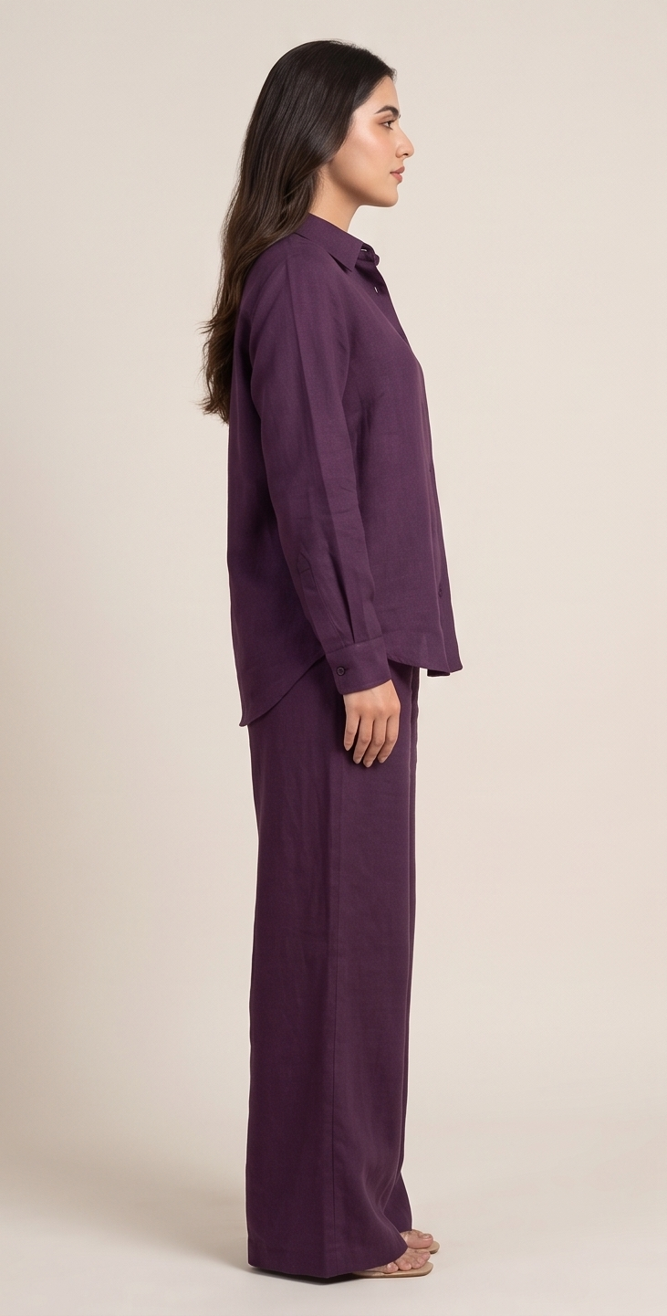 Premium Women’s 2-Piece Linen Co-ord Set - Oversized Button-Down Shirt & Wide Leg Trousers - Elegant Monochromatic Matching Set - Trendy Modest Streetwear Suit