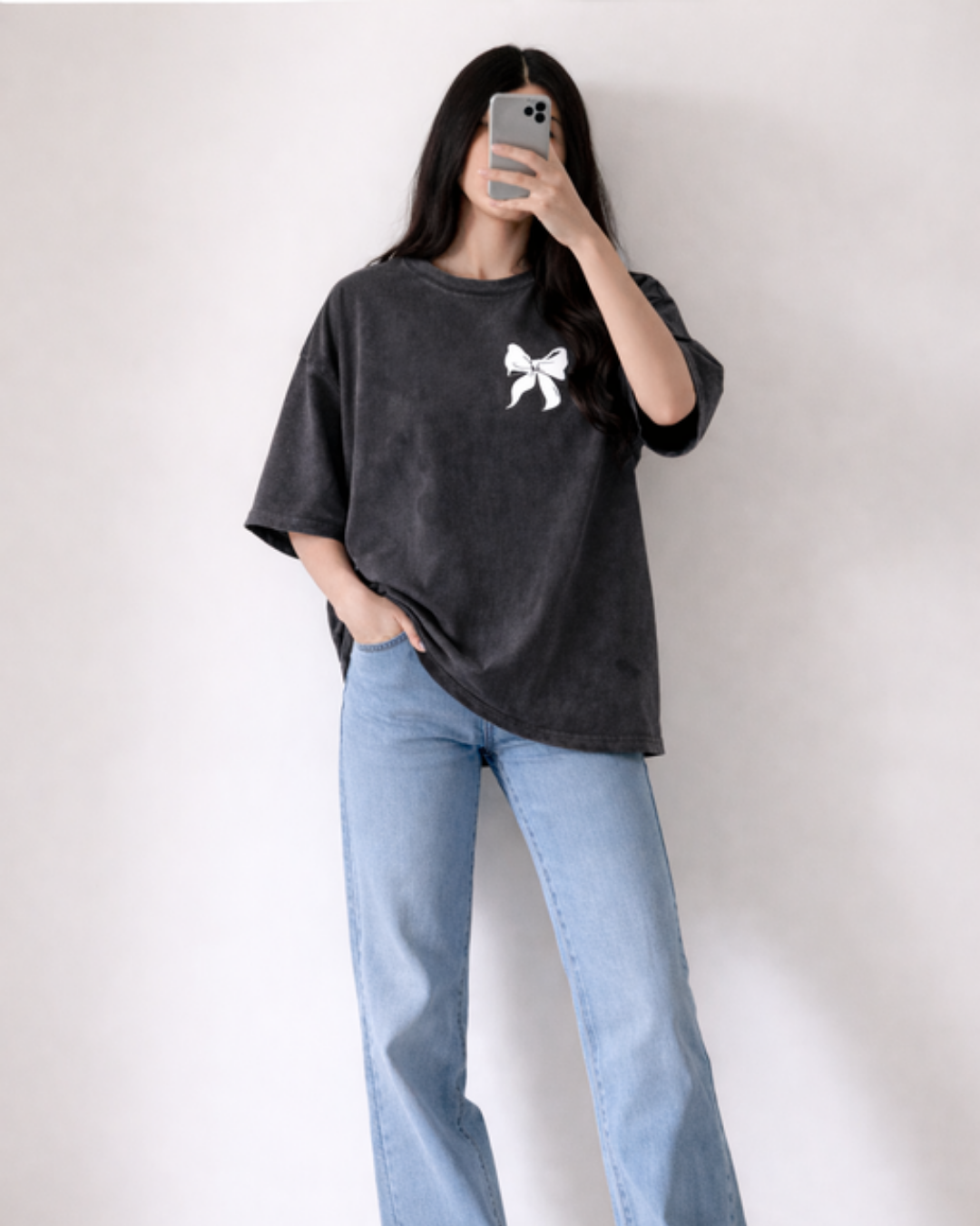 Oversized Acid Wash T Shirt For Girls – Vintage Washed Graphic Print Loose Fit Streetwear Tee Drop Shoulder Casual Summer Shirt for Women