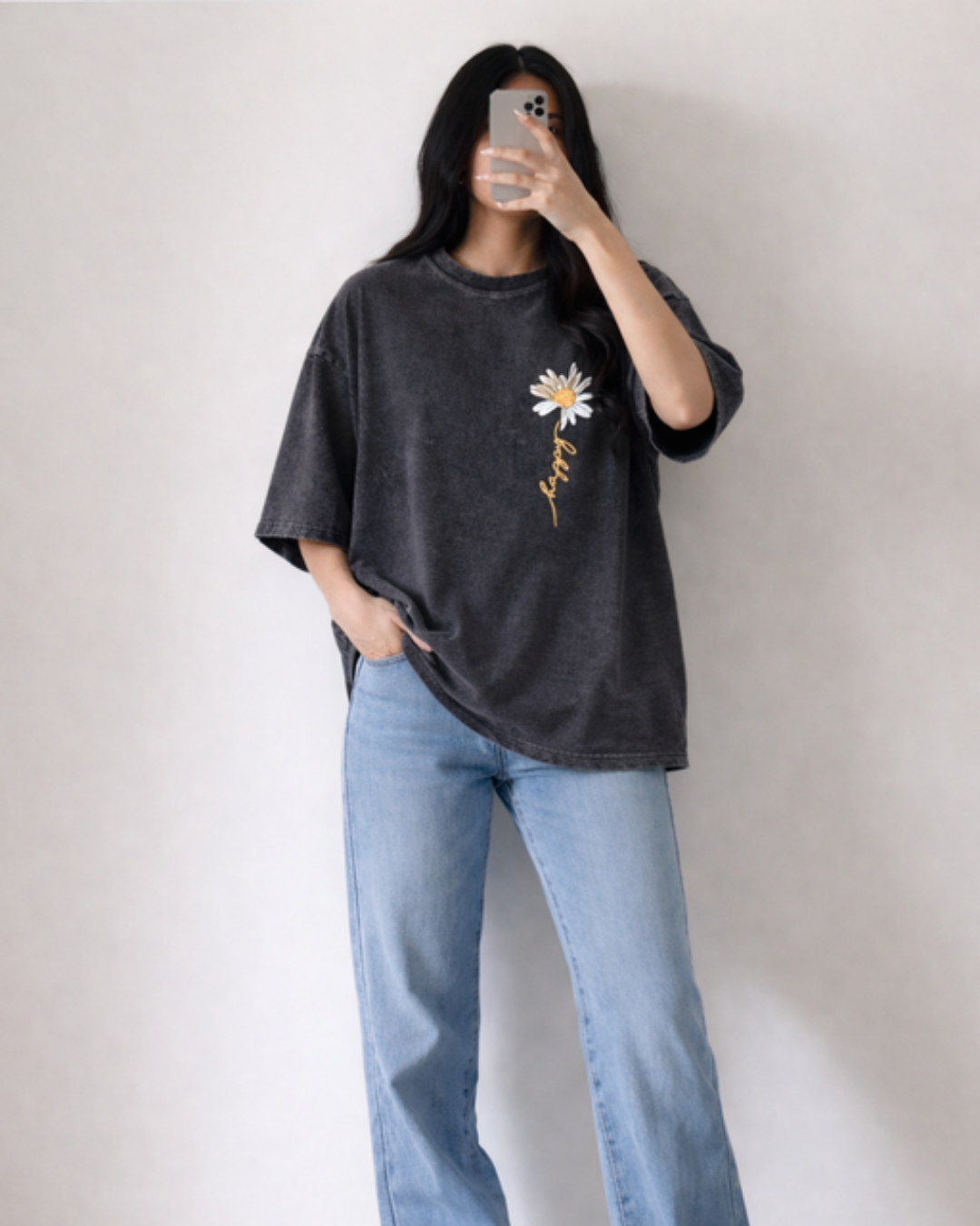 Oversized Acid Wash T Shirt For Girls – Vintage Washed Graphic Print Loose Fit Streetwear Tee Drop Shoulder Casual Summer Shirt for Women