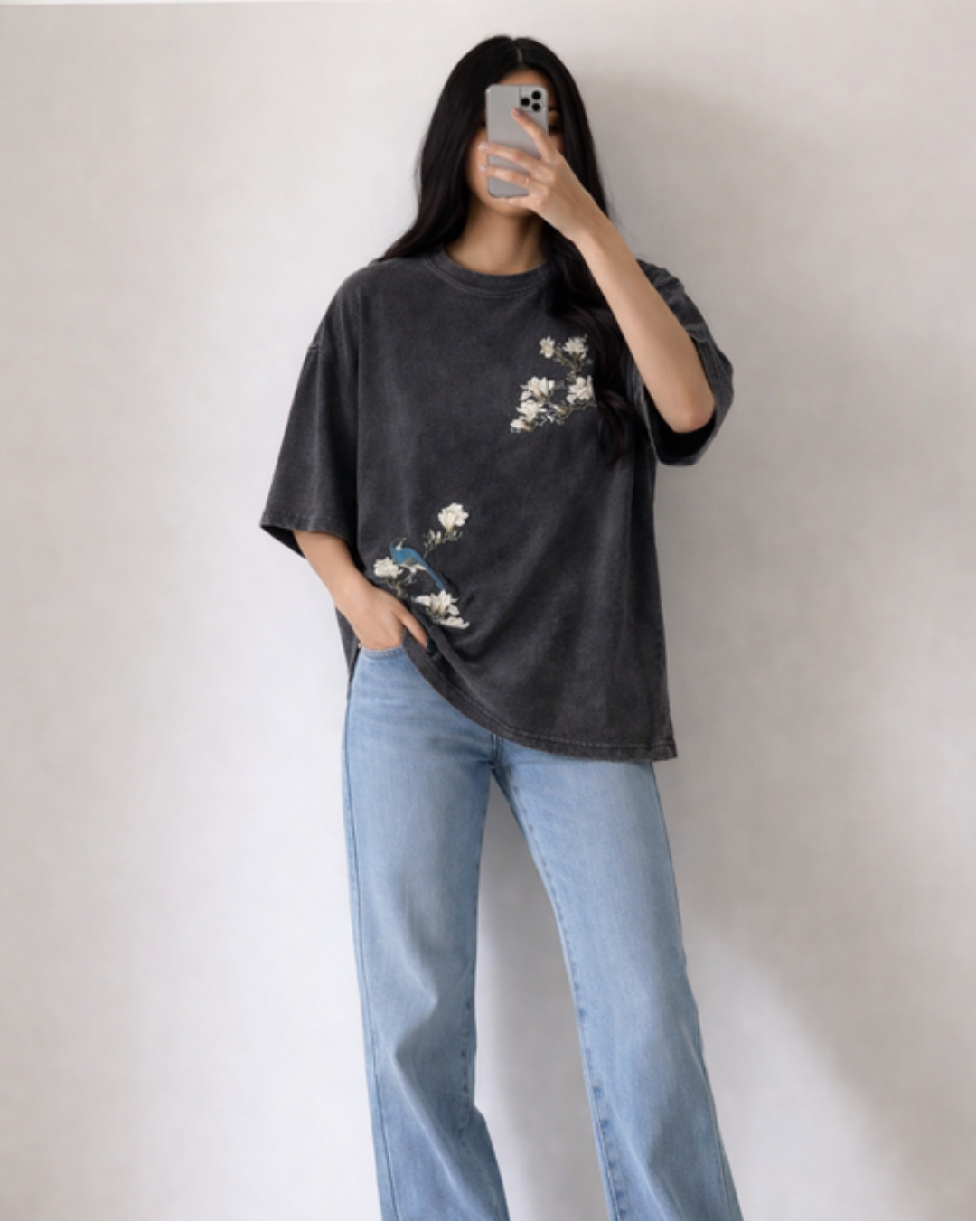 Oversized Acid Wash T Shirt For Girls – Vintage Washed Graphic Print Loose Fit Streetwear Tee Drop Shoulder Casual Summer Shirt for Women