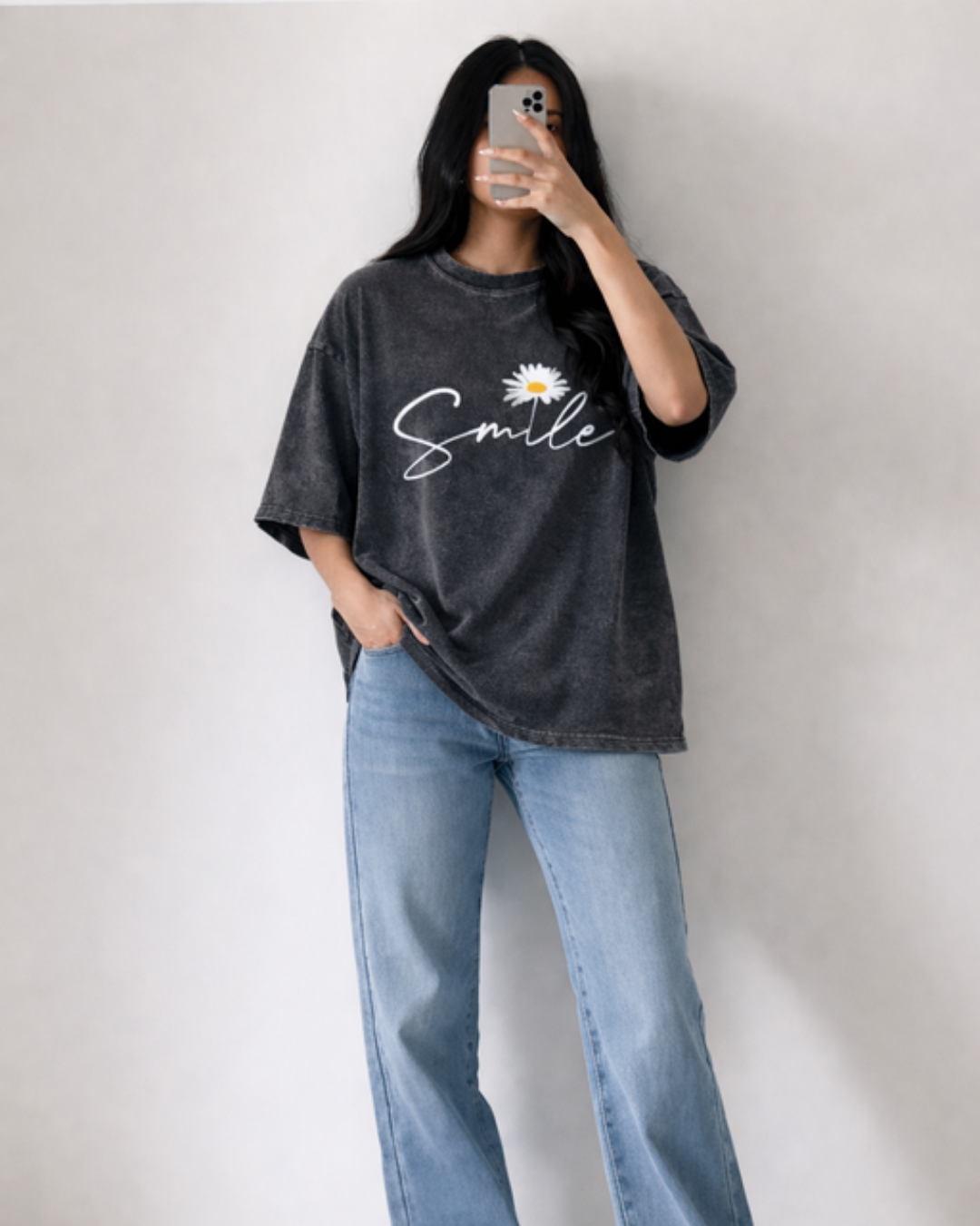 Oversized Acid Wash T Shirt For Girls – Vintage Washed Graphic Print Loose Fit Streetwear Tee Drop Shoulder Casual Summer Shirt for Women