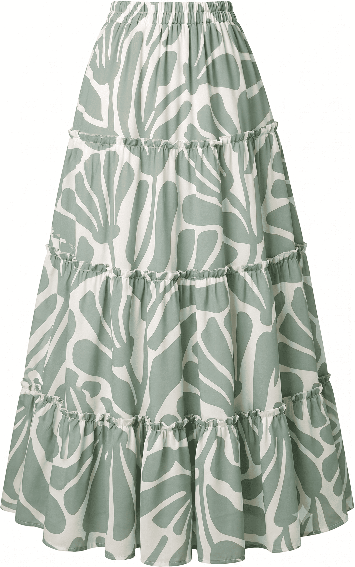 Women's Sage Green Abstract Printed Flowy Tiered Skirt - Belancci
