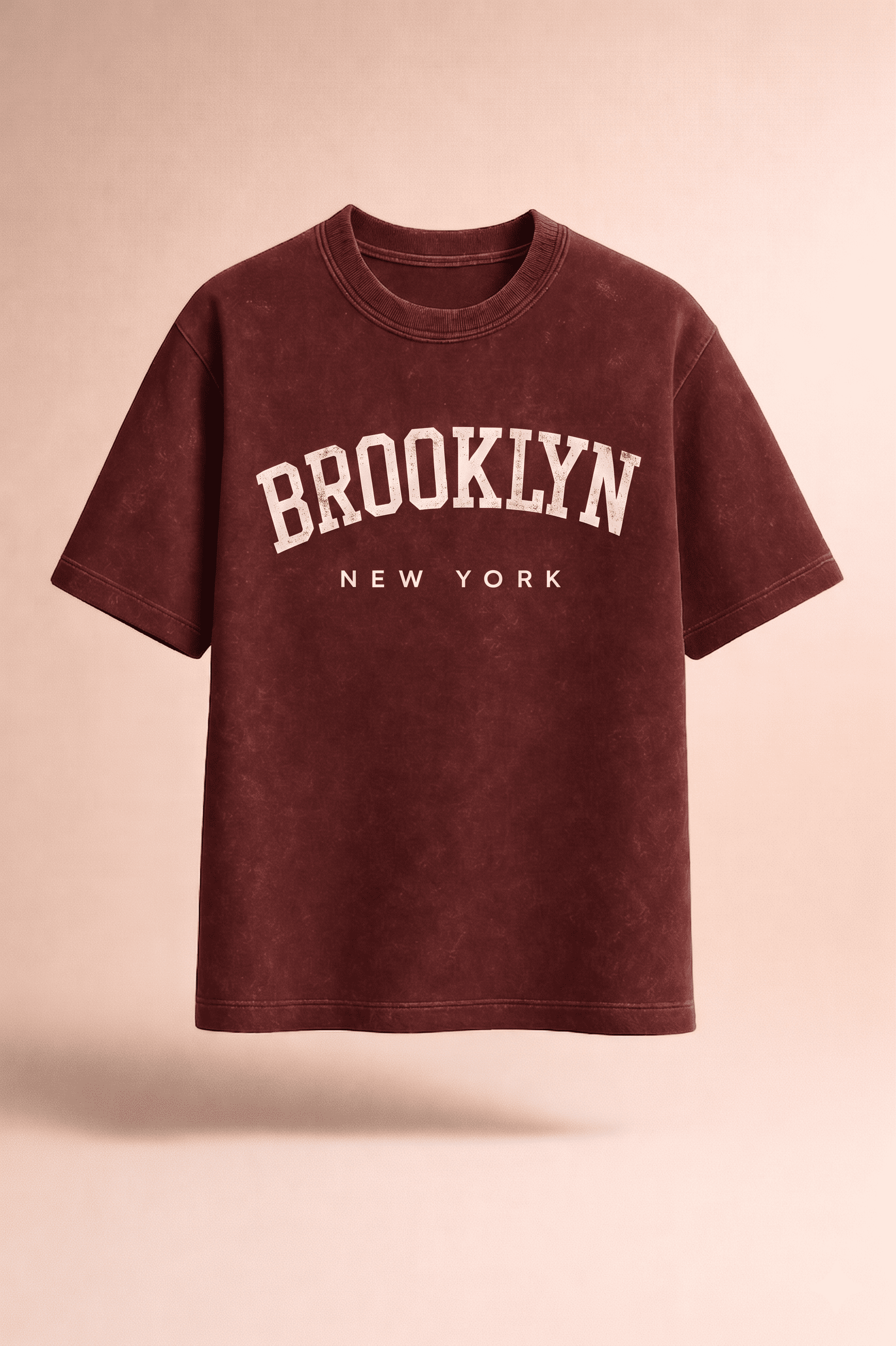 Men’s Oversized Acid Wash T Shirt – Vintage Washed Brooklyn Graphic Print Loose Fit Streetwear Tee Drop Shoulder Casual Summer Shirt for Boys