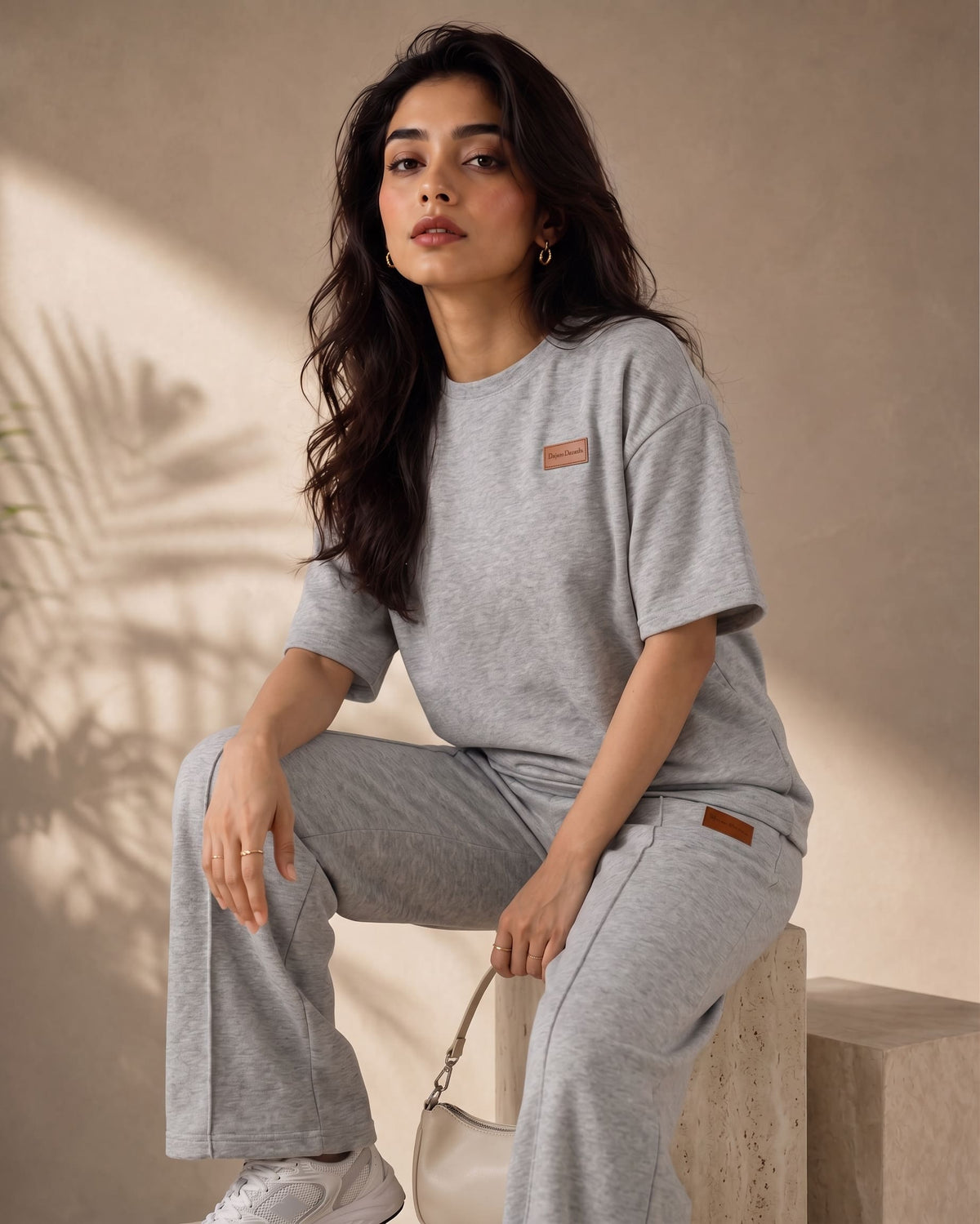 Belancci Women 2 Piece Tracksuit Set - Oversized T Shirt And Wide Leg Pants - Grey Casual Co Ord Set For Women - Korean Streetwear