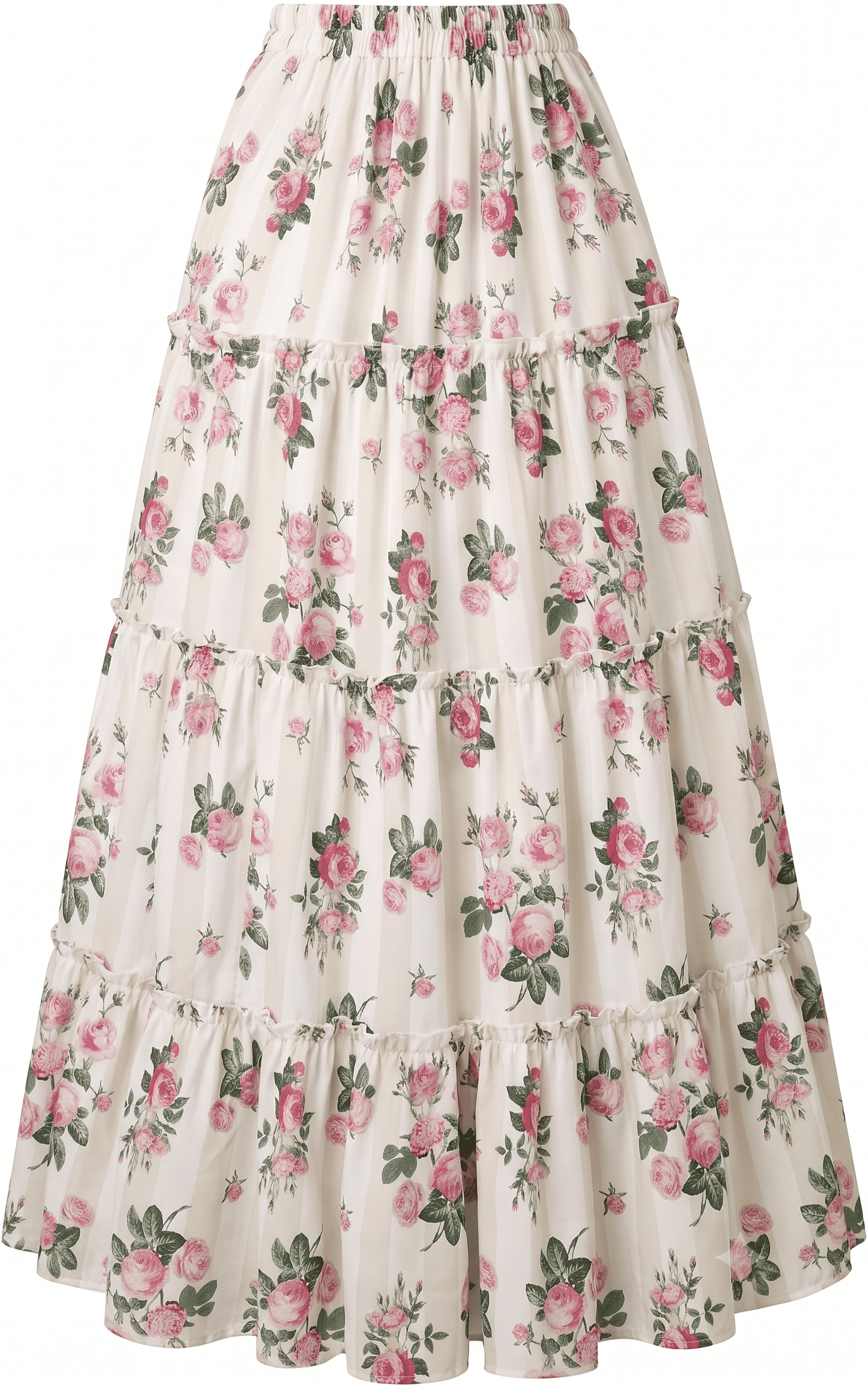 Women's Pink Floral Rose Printed Long Skirt - Belancci