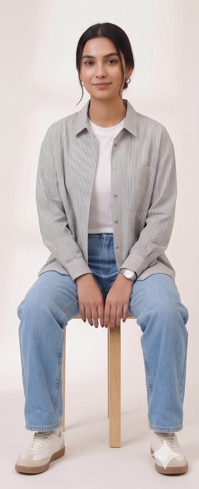 Premium Women’s Black Oversized Striped Button-Down Shirt - Relaxed Fit Cotton Blouse for Women - Aesthetic Korean Style Long Sleeve Top - Trendy Casual Streetwear Shirt