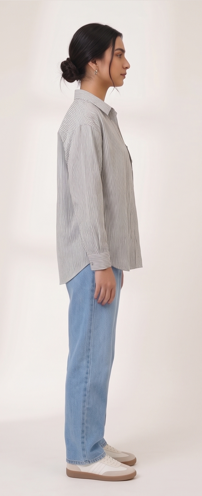 Premium Women’s Black Oversized Striped Button-Down Shirt - Relaxed Fit Cotton Blouse for Women - Aesthetic Korean Style Long Sleeve Top - Trendy Casual Streetwear Shirt