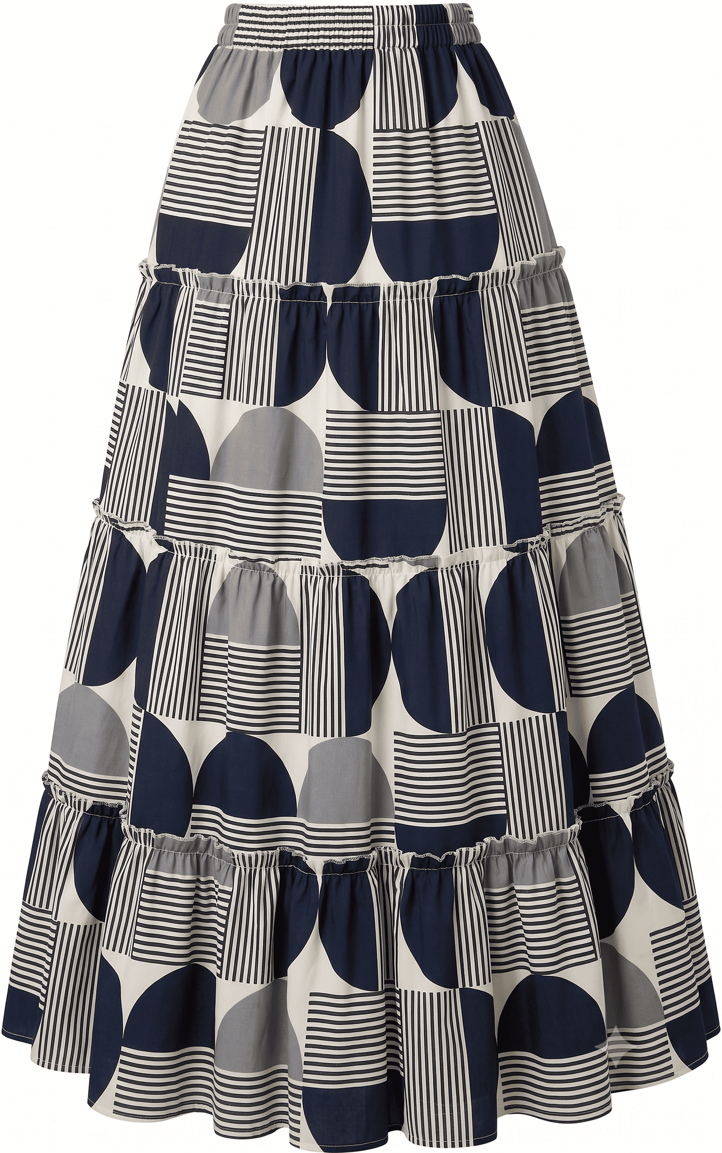 Women's Black and White Geometric Abstract Printed Long Skirt - Belancci