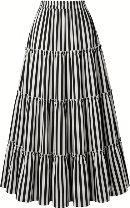 Women's Monochrome Vertical Striped Long Skirt - Belancci