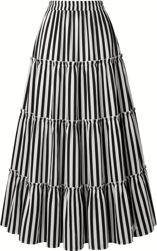 Women's Monochrome Vertical Striped Long Skirt - Belancci