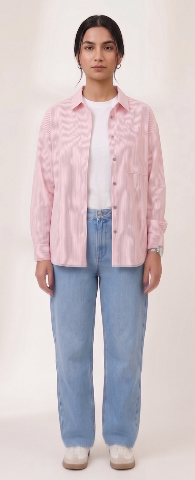 Premium Women’s Oversized Striped Button-Down Shirt - Relaxed Fit Cotton Blouse for Women - Aesthetic Korean Style Long Sleeve Top - Trendy Casual Streetwear Shirt