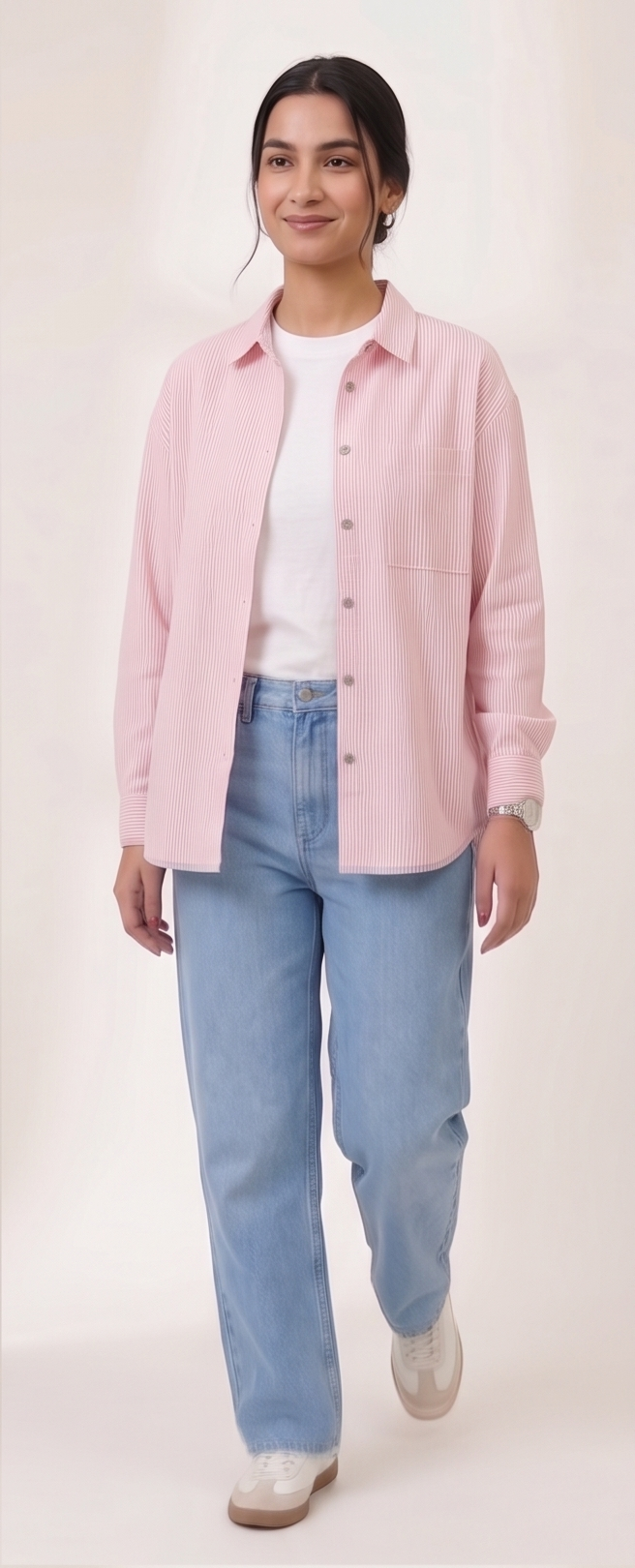 Premium Women’s Oversized Striped Button-Down Shirt - Relaxed Fit Cotton Blouse for Women - Aesthetic Korean Style Long Sleeve Top - Trendy Casual Streetwear Shirt