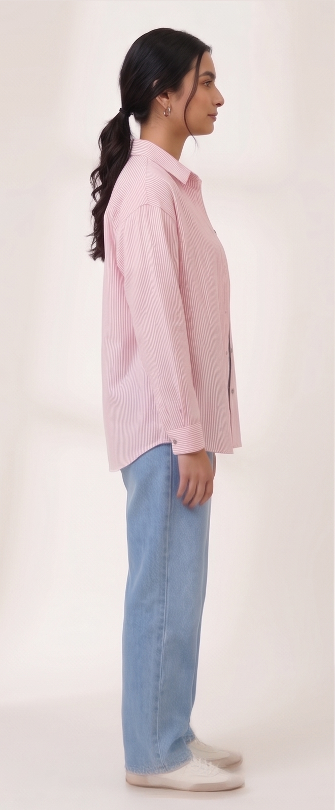Premium Women’s Oversized Striped Button-Down Shirt - Relaxed Fit Cotton Blouse for Women - Aesthetic Korean Style Long Sleeve Top - Trendy Casual Streetwear Shirt