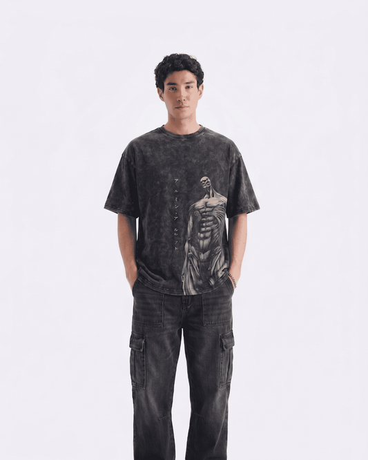 Men’s Oversized Acid Wash T Shirt – Vintage Washed Graphic Print Loose Fit Streetwear Tee Drop Shoulder Casual Summer Shirt for Boys