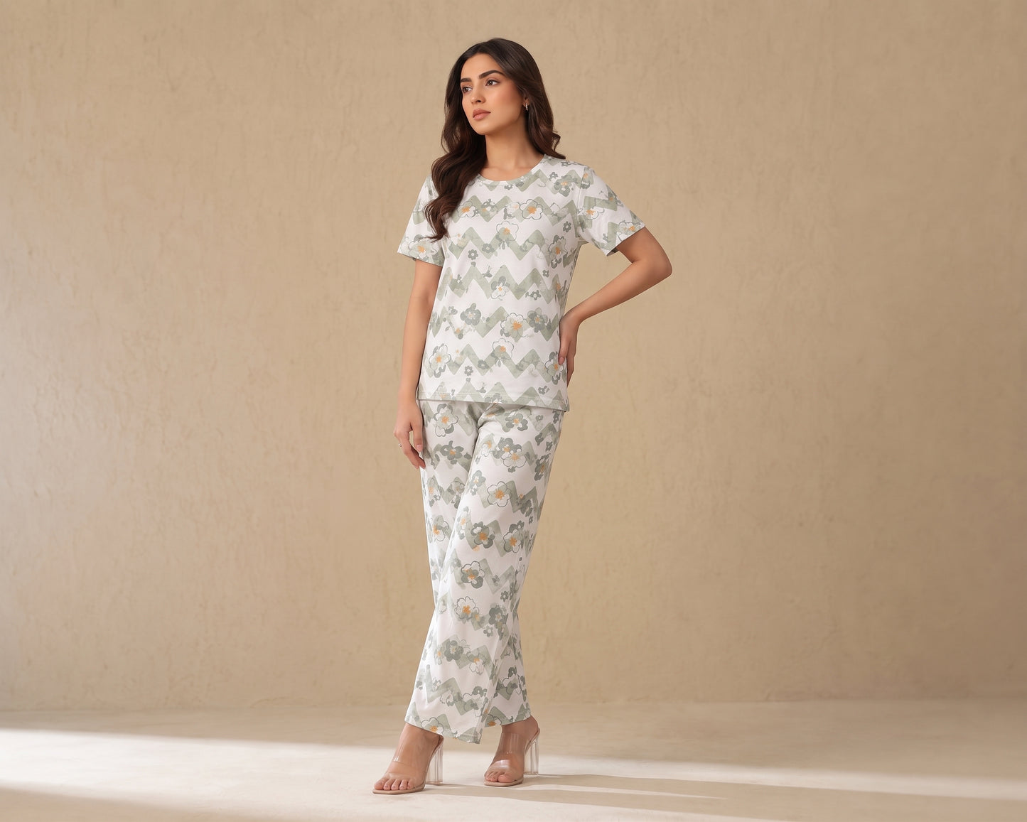 Belancci Women Pajama Set 2 Piece | Floral Zigzag Print T-Shirt And Matching Wide Leg Pants | Casual Sleepwear Night Suit | Lounge Wear Set