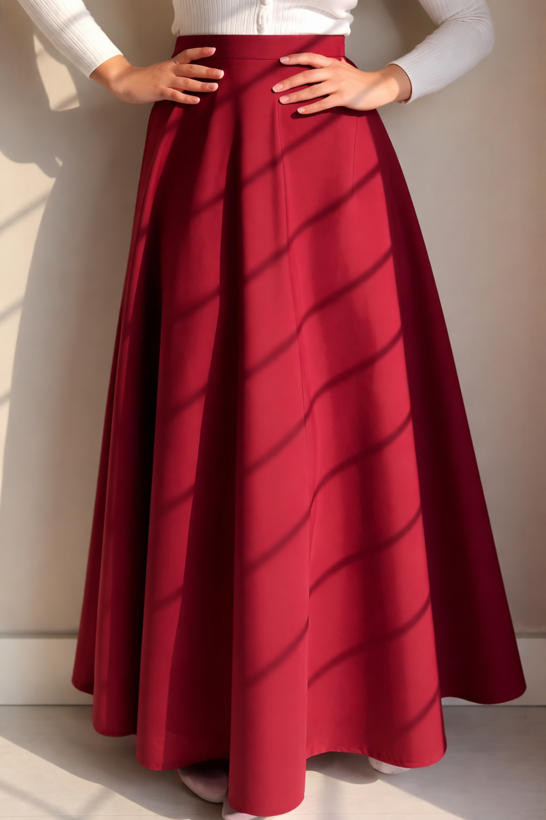 Girls Maroon Silk/Shiffon Maxi Skirt – High Waist Elastic Long Silk Skirt – Casual Tiered Flowy Skirt for Girls – Modest Wear Summer & Daily Wear Pakistan