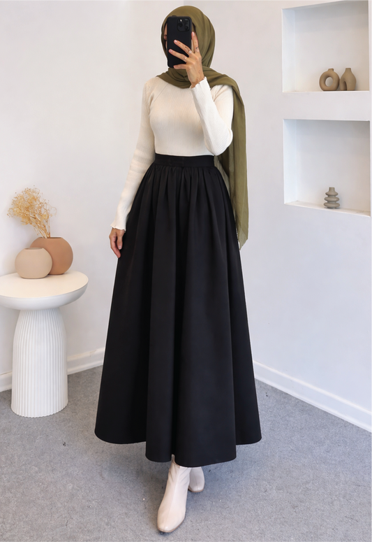 Girls Black Silk/Shiffon Maxi Skirt – High Waist Elastic Long Silk Skirt – Casual Tiered Flowy Skirt for Girls – Modest Wear Summer & Daily Wear Pakistan