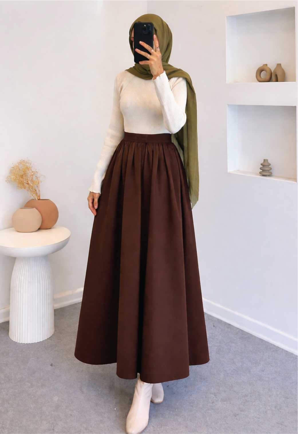Girls Brown Silk/Shiffon Maxi Skirt – High Waist Elastic Long Silk Skirt – Casual Tiered Flowy Skirt for Girls – Modest Wear Summer & Daily Wear Pakistan