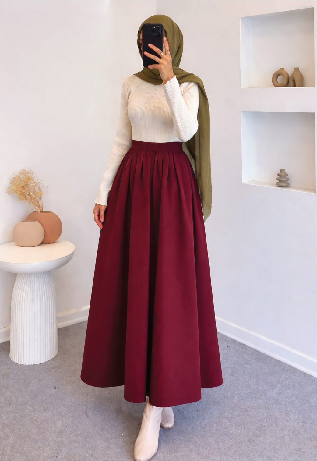Girls Maroon Silk/Shiffon Maxi Skirt – High Waist Elastic Long Silk Skirt – Casual Tiered Flowy Skirt for Girls – Modest Wear Summer & Daily Wear Pakistan