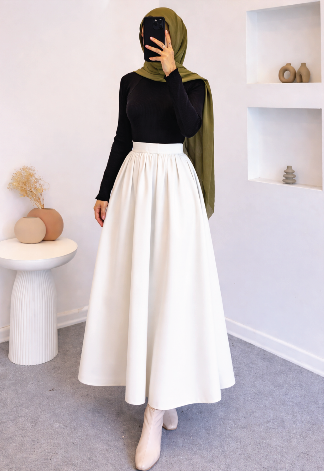 Girls White Silk/Shiffon Maxi Skirt – High Waist Elastic Long Silk Skirt – Casual Tiered Flowy Skirt for Girls – Modest Wear Summer & Daily Wear Pakistan