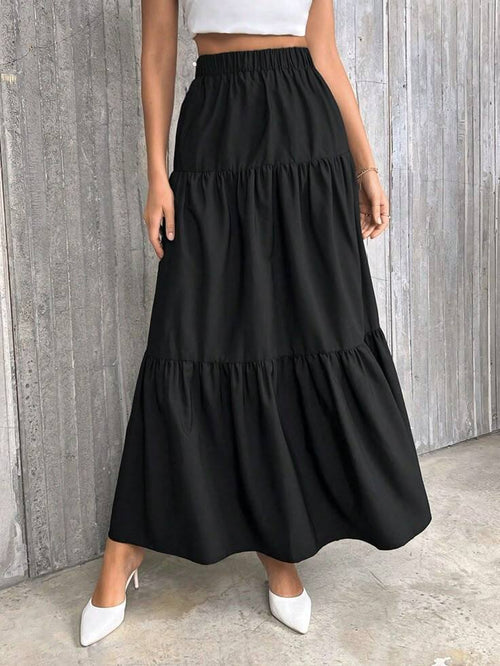 Girls White Maxi Skirt – High Waist Elastic Long Skirt – Casual Tiered Flowy Skirt for Girls – Modest Wear Summer & Daily Wear Pakistan