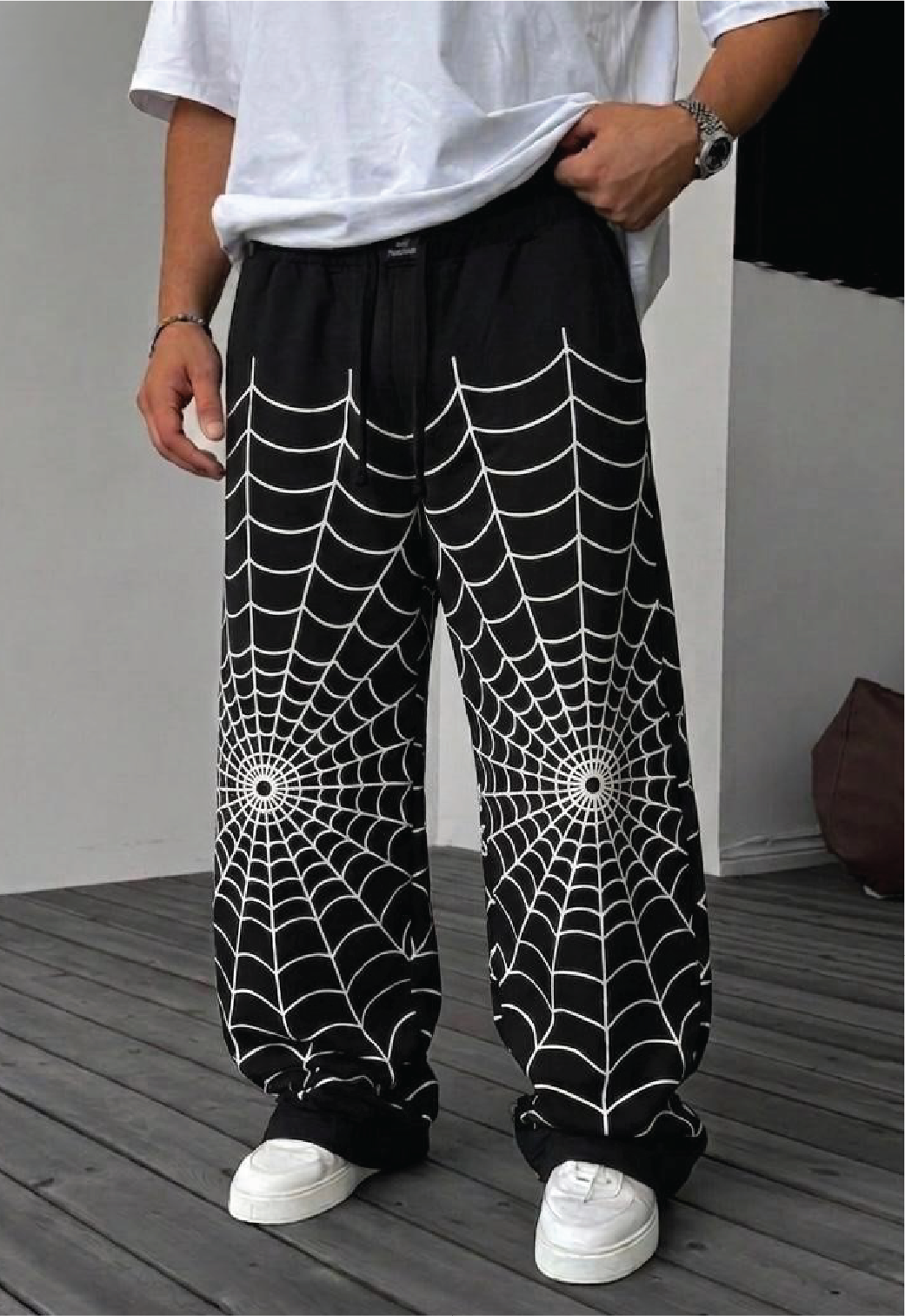 SPIDER WEB PRINT WIDE-LEG PANTS