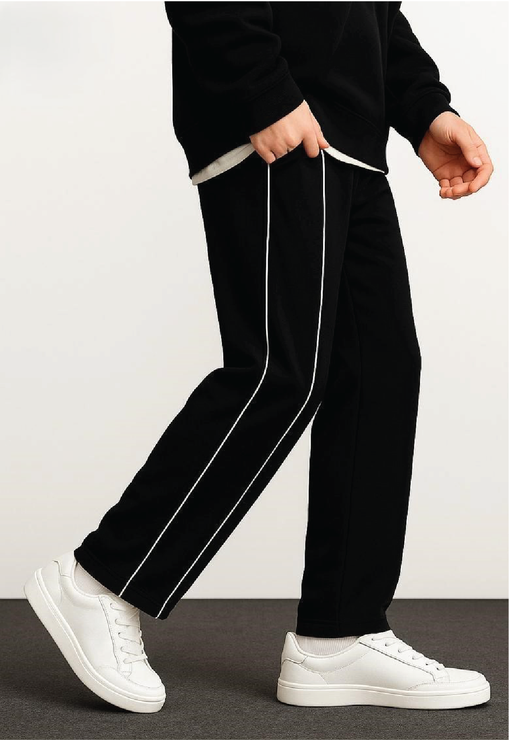 WIDE-LEG TRACK PANTS WITH WHITE PIPING