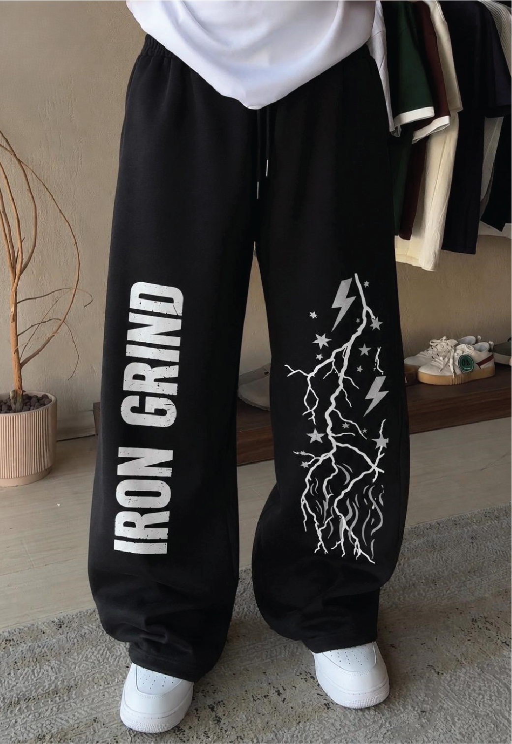 IRON GRIND GRAPHIC PRINT WIDE-LEG PANTS