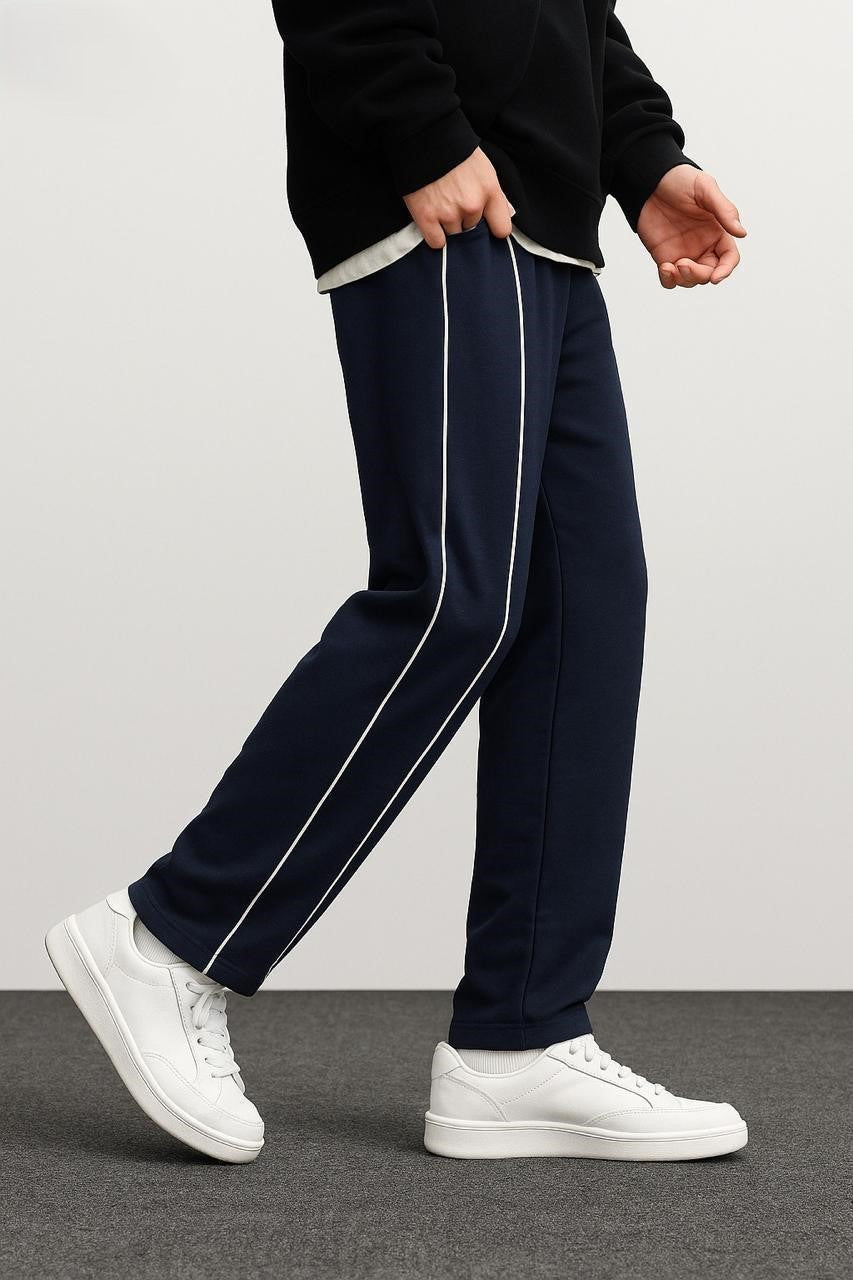 WIDE-LEG TRACK PANTS WITH WHITE PIPING