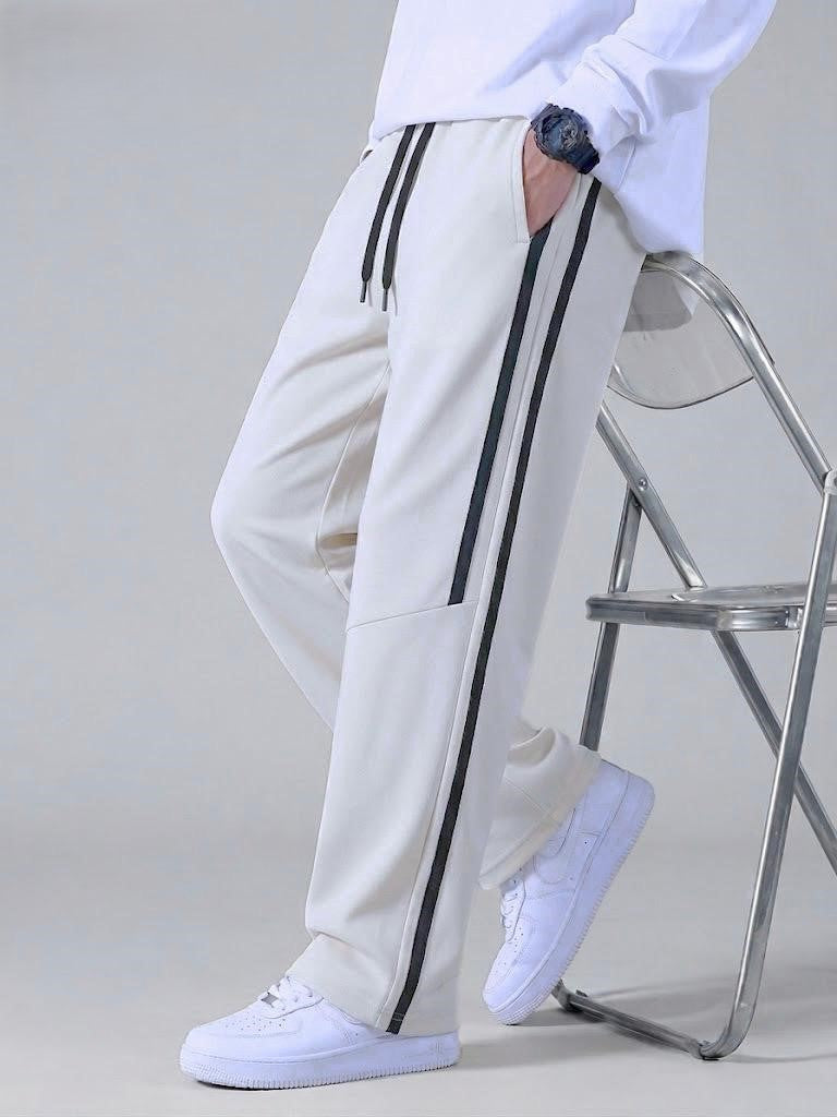 WIDE-LEG TRACK PANTS WITH WHITE SIDE STRIPES