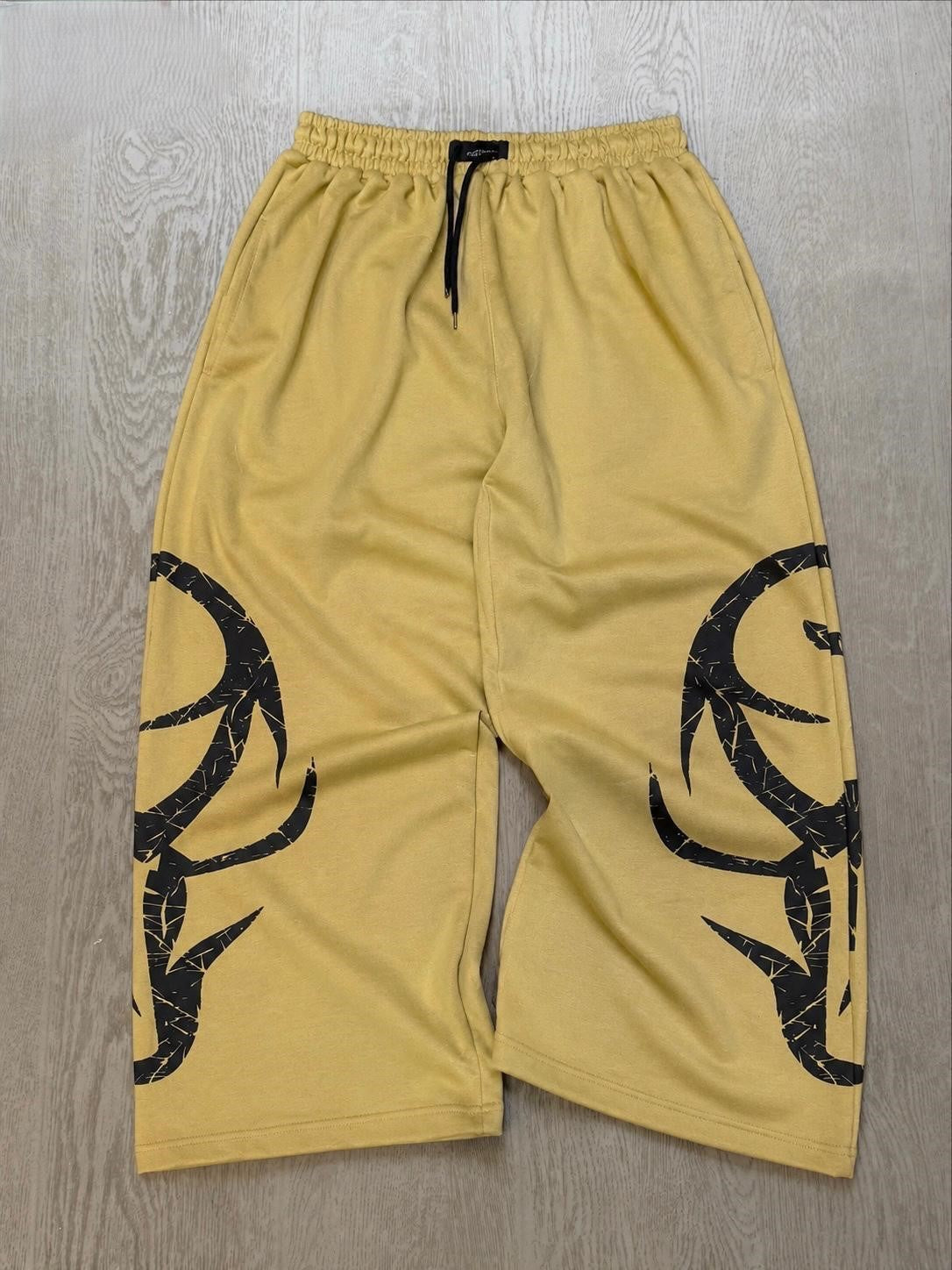 CRACKED FLAME GRAPHIC BLACK LONG JOGGER PANTS