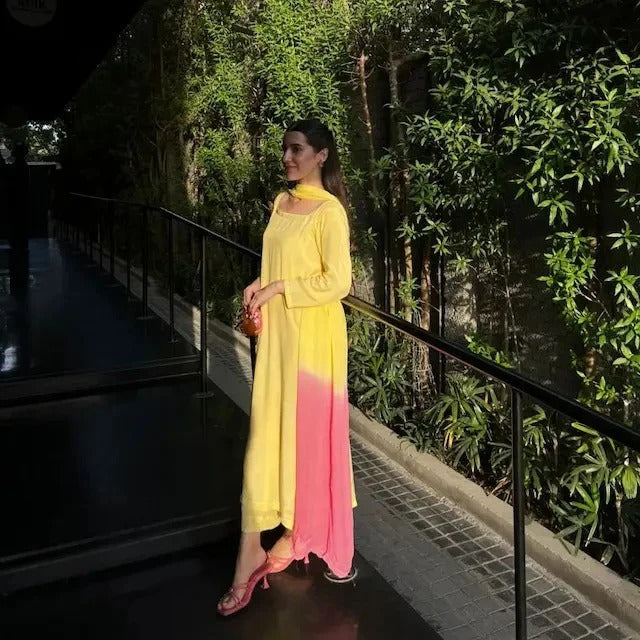 BELANCCI LEMON PETAL (3PC) WITH CHIFFON DUPATTA