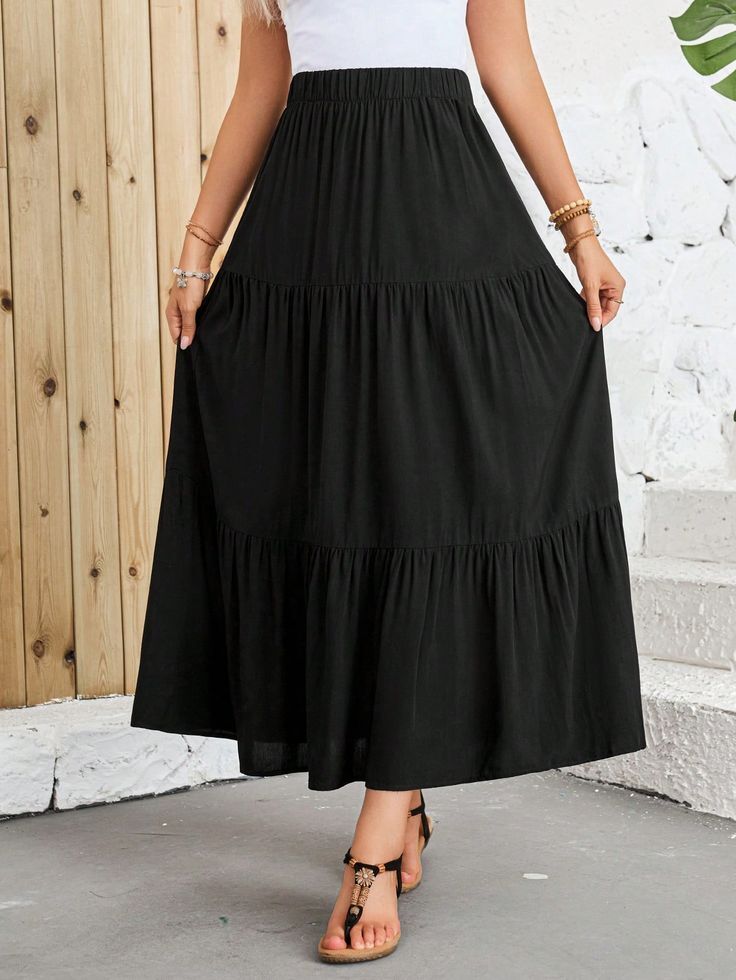 Girls White Maxi Skirt – High Waist Elastic Long Skirt – Casual Tiered Flowy Skirt for Girls – Modest Wear Summer & Daily Wear Pakistan